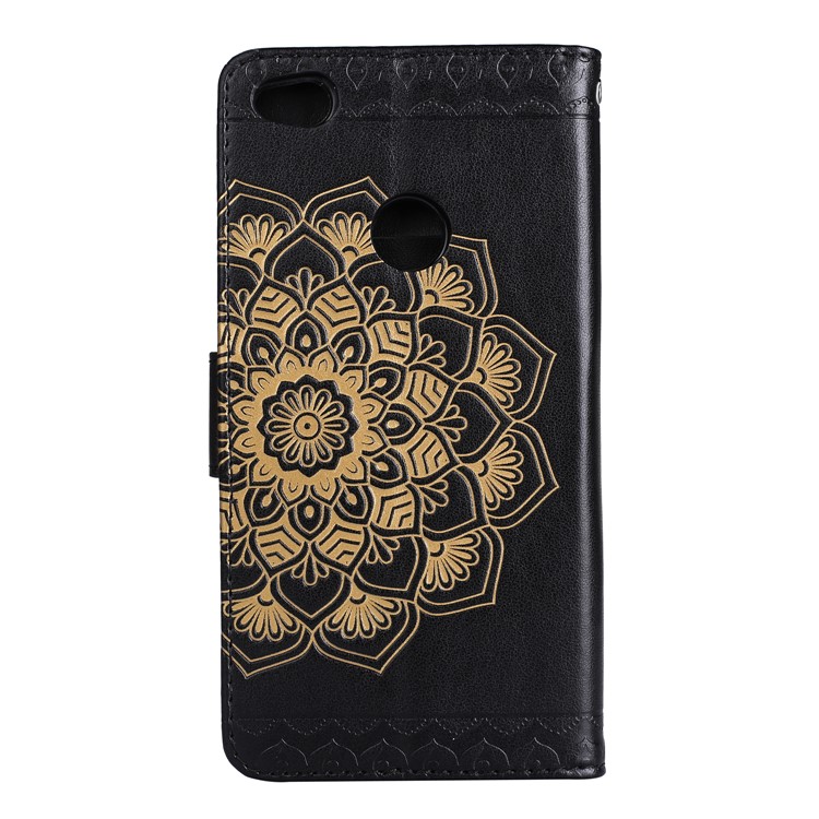 Imprint Henna Lotus Wallet Stand Leather Mobile Accessory Casing for Huawei P8 Lite (2017) / Honor 8 Lite - Black-2