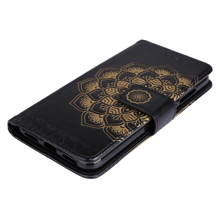 Imprint Henna Lotus Wallet Stand Leather Mobile Accessory Casing for Huawei P8 Lite (2017) / Honor 8 Lite - Black-3