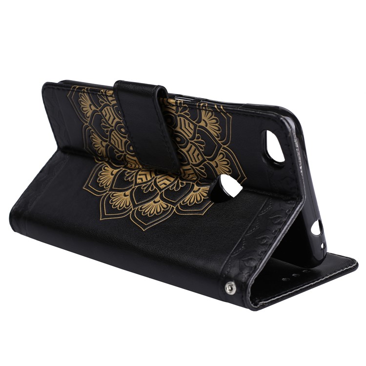 Imprint Henna Lotus Wallet Stand Leather Mobile Accessory Casing for Huawei P8 Lite (2017) / Honor 8 Lite - Black-5