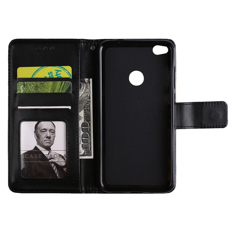 Imprint Henna Lotus Wallet Stand Leather Mobile Accessory Casing for Huawei P8 Lite (2017) / Honor 8 Lite - Black-6