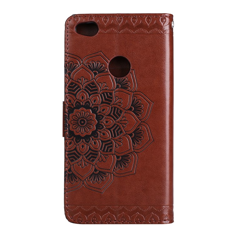 For Huawei P8 Lite (2017) / Honor 8 Lite Imprint Henna Lotus Wallet Stand Leather Mobile Casing - Brown-2