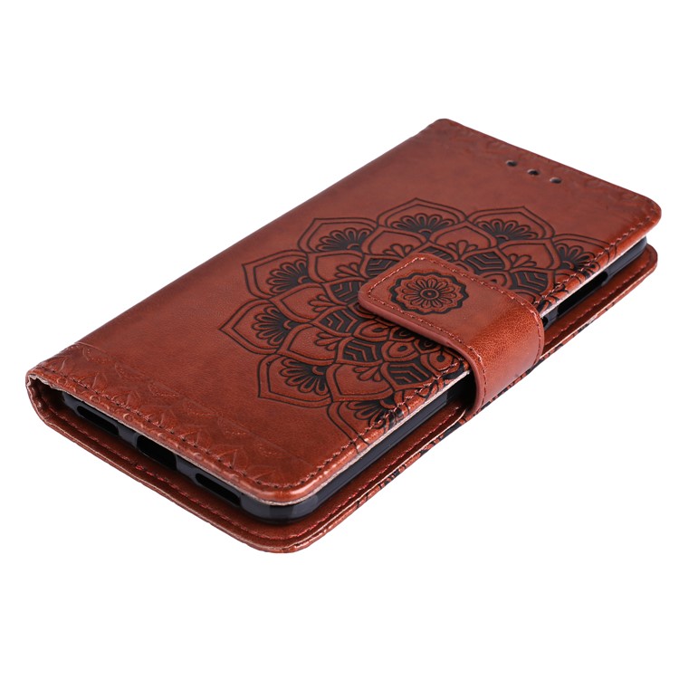 For Huawei P8 Lite (2017) / Honor 8 Lite Imprint Henna Lotus Wallet Stand Leather Mobile Casing - Brown-3