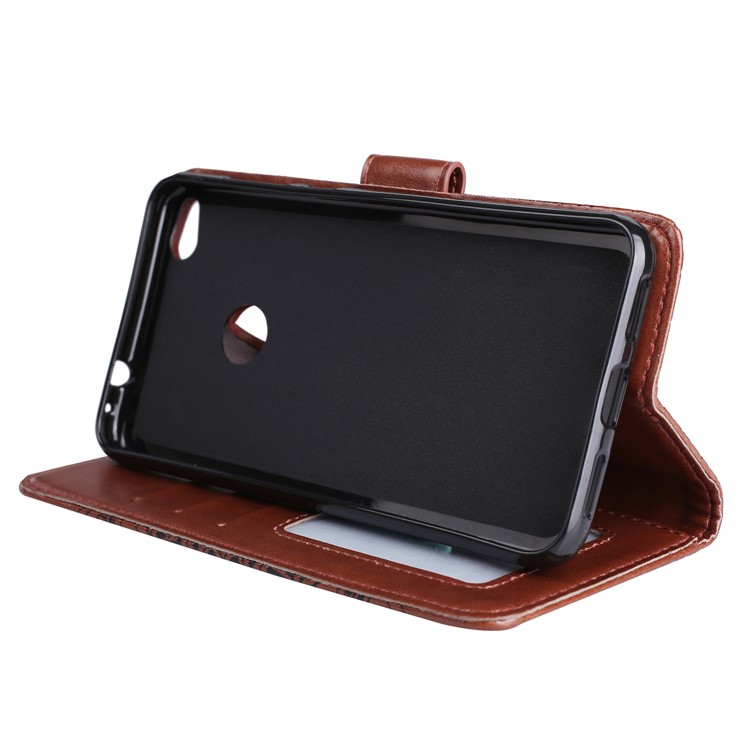 For Huawei P8 Lite (2017) / Honor 8 Lite Imprint Henna Lotus Wallet Stand Leather Mobile Casing - Brown-4