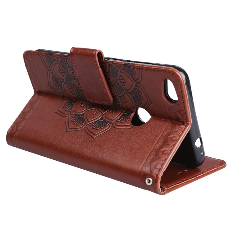 For Huawei P8 Lite (2017) / Honor 8 Lite Imprint Henna Lotus Wallet Stand Leather Mobile Casing - Brown-5