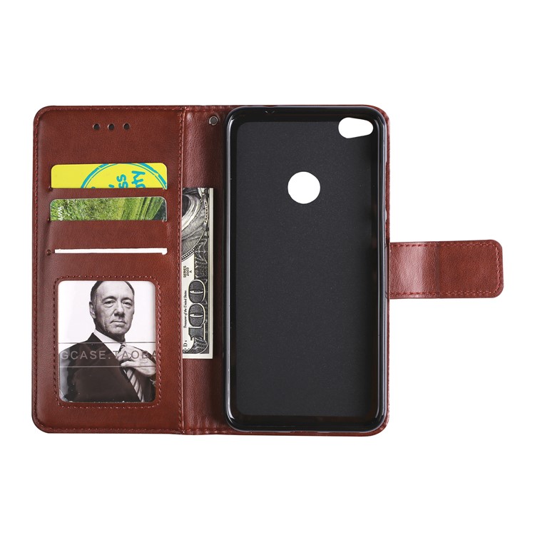 For Huawei P8 Lite (2017) / Honor 8 Lite Imprint Henna Lotus Wallet Stand Leather Mobile Casing - Brown-6