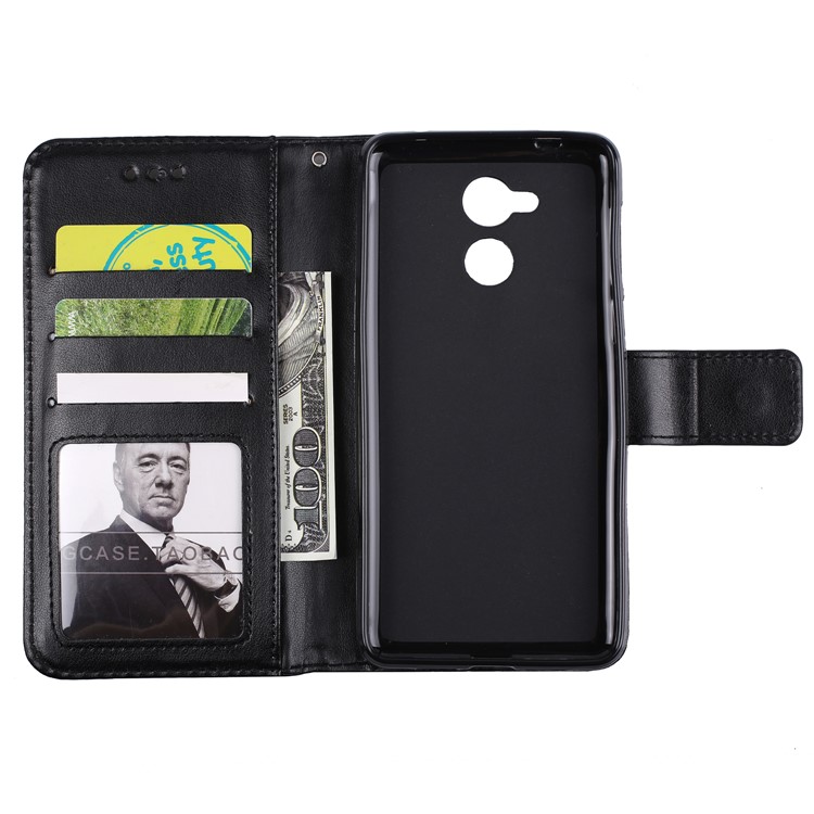 Imprinted Flower Pattern PU Leather Stand Wallet Phone Case for Huawei Honor 6c - Black-3