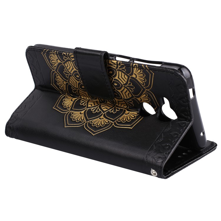 Imprinted Flower Pattern PU Leather Stand Wallet Phone Case for Huawei Honor 6c - Black-6