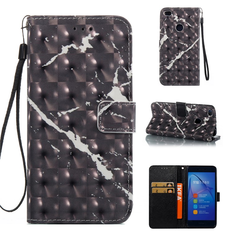 Marble Pattern Wallet Stand Leather Phone Case for Huawei P8 Lite (2017) / Honor 8 Lite - Black-1