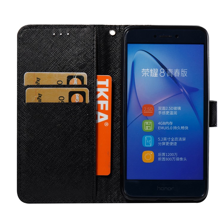 Marble Pattern Wallet Stand Leather Phone Case for Huawei P8 Lite (2017) / Honor 8 Lite - Black-8