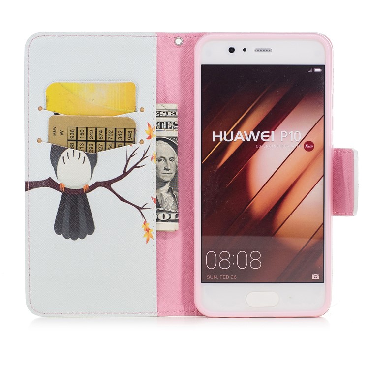 For Huawei P10 Pattern Printing Wallet Stand PU Leather Flip Cover Shell - Owl-8