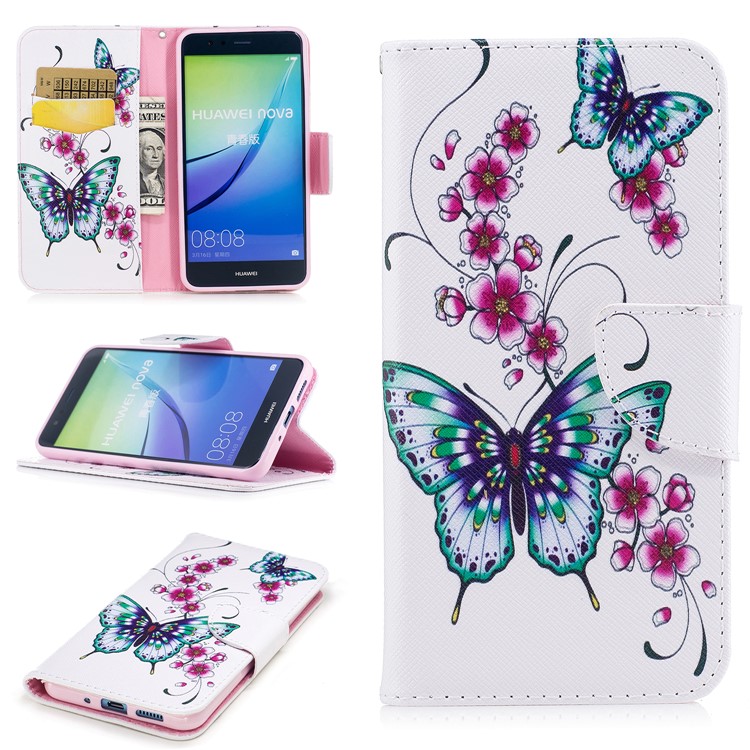 Pattern Printing Wallet Stand Leather Case with Magnet for Huawei P10 Lite - Butterfly Flower-1