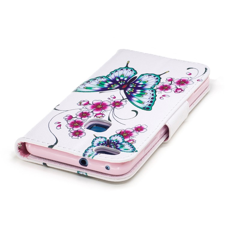Pattern Printing Wallet Stand Leather Case with Magnet for Huawei P10 Lite - Butterfly Flower-7