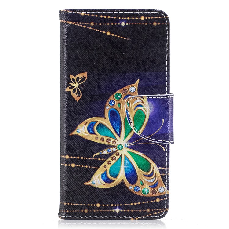 Pattern Printing Magnetic Leather Wallet Phone Casing with Stand for Huawei Y5 (2017) - Butterfly with Diamond-2
