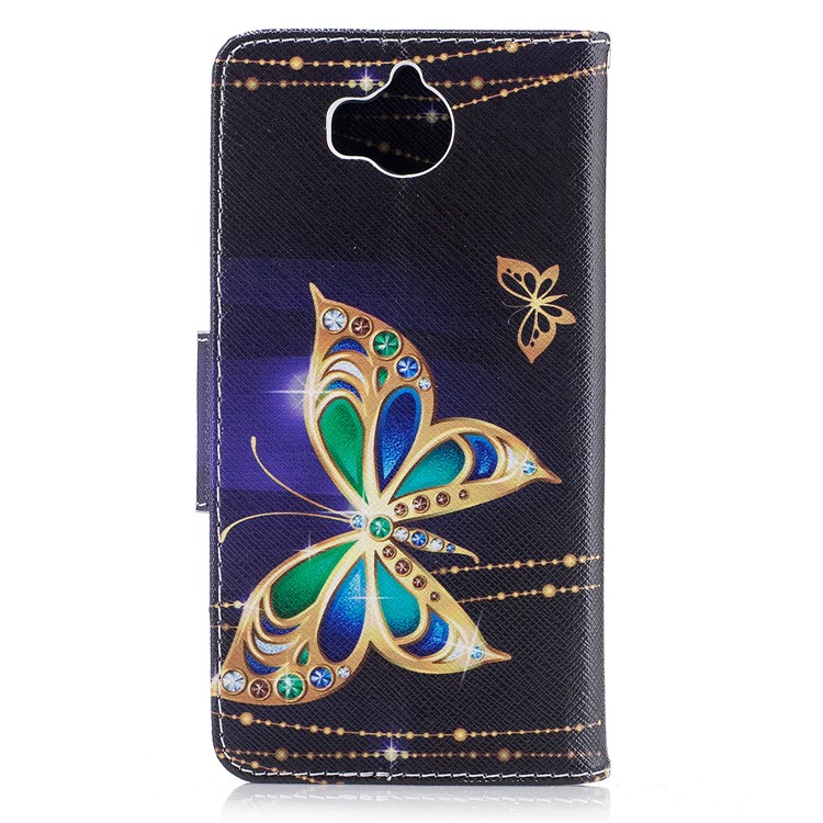 Pattern Printing Magnetic Leather Wallet Phone Casing with Stand for Huawei Y5 (2017) - Butterfly with Diamond-3