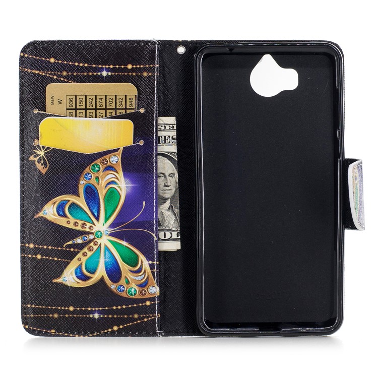 Pattern Printing Magnetic Leather Wallet Phone Casing with Stand for Huawei Y5 (2017) - Butterfly with Diamond-8