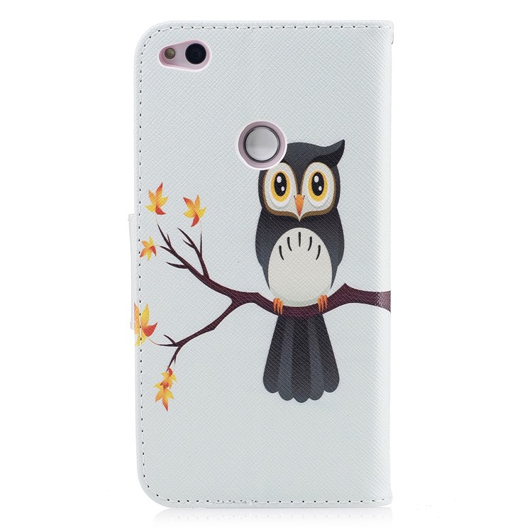Pattern Printing Magnetic Leather Wallet Phone Casing with Stand for Huawei P8 Lite (2017) / Honor 8 Lite - Owl-3