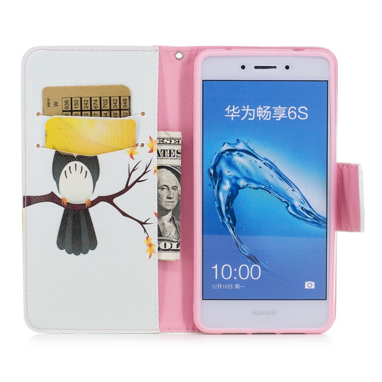 Pattern Printing Magnetic Leather Wallet Phone Casing with Stand for Huawei Honor 6c - Owl-8