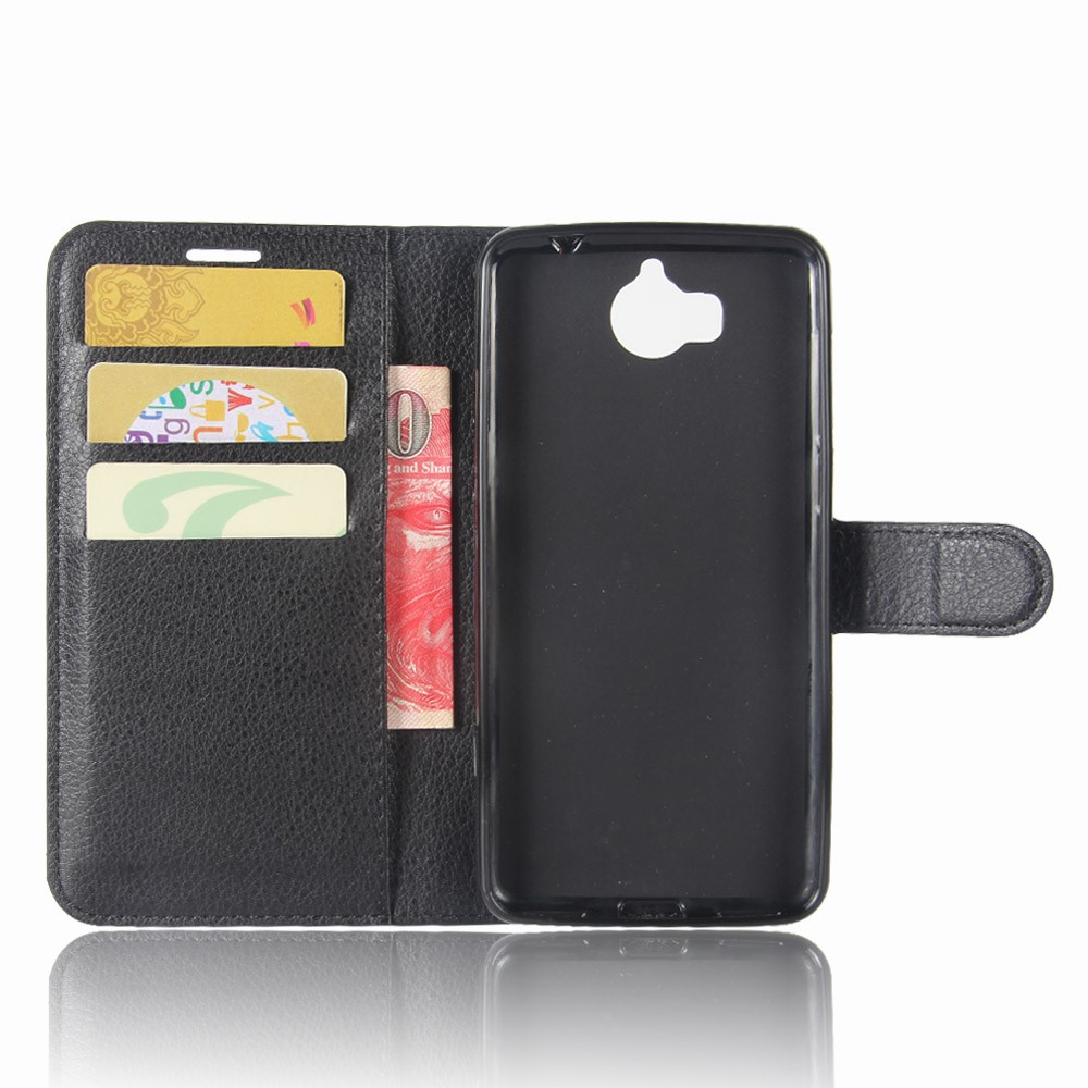 For Huawei Y6 (2017) Litchi Texture PU Leather Card Slots Stand Phone Casing - Black-3