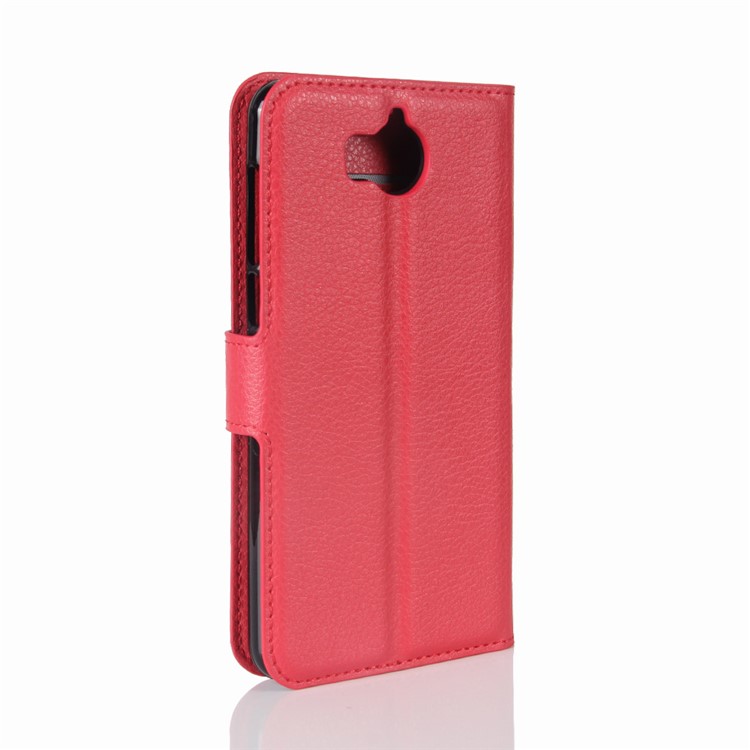 For Huawei Y5 (2017) / Y6 (2017) Litchi Texture PU Leather Card Slots Stand Phone Casing Cover - Red-6