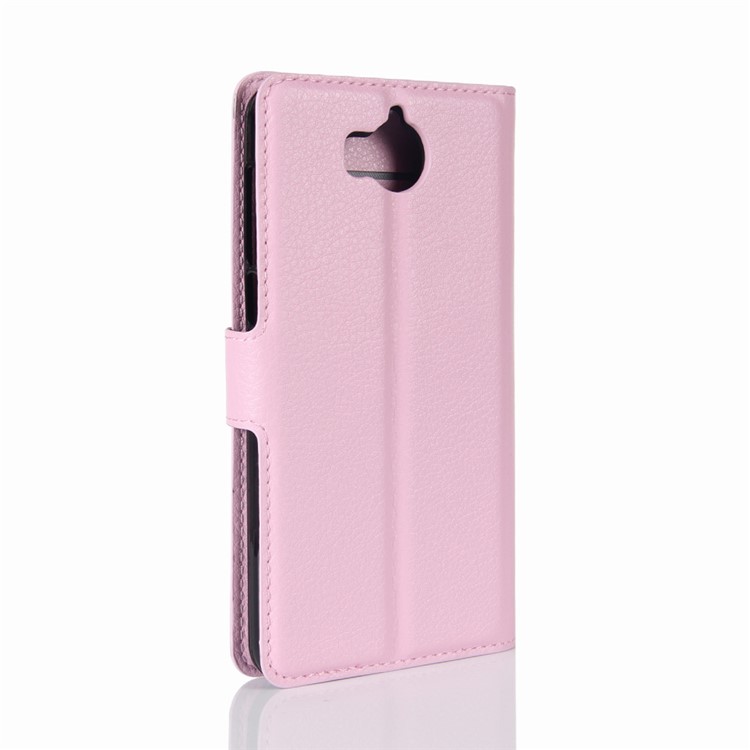 Para Huawei Y5 (2017) / Y6 (2017) Litchi Texture PU Tarjeta De Cuero Slots Stand Phone Shell - Rosa-6