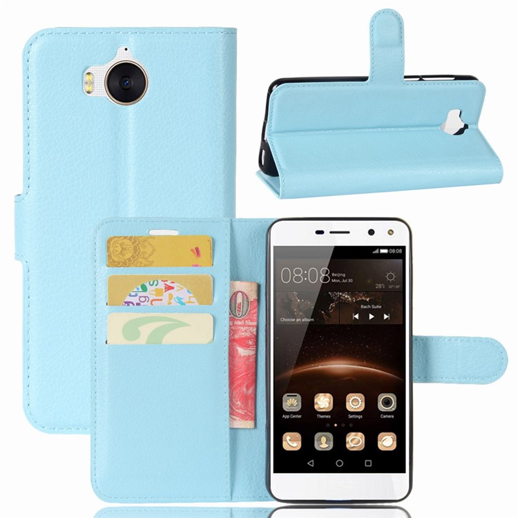 For Huawei Y5 (2017) / Y6 (2017) Litchi Texture PU Leather Card Slots Stand Phone Protection Case - Blue-1