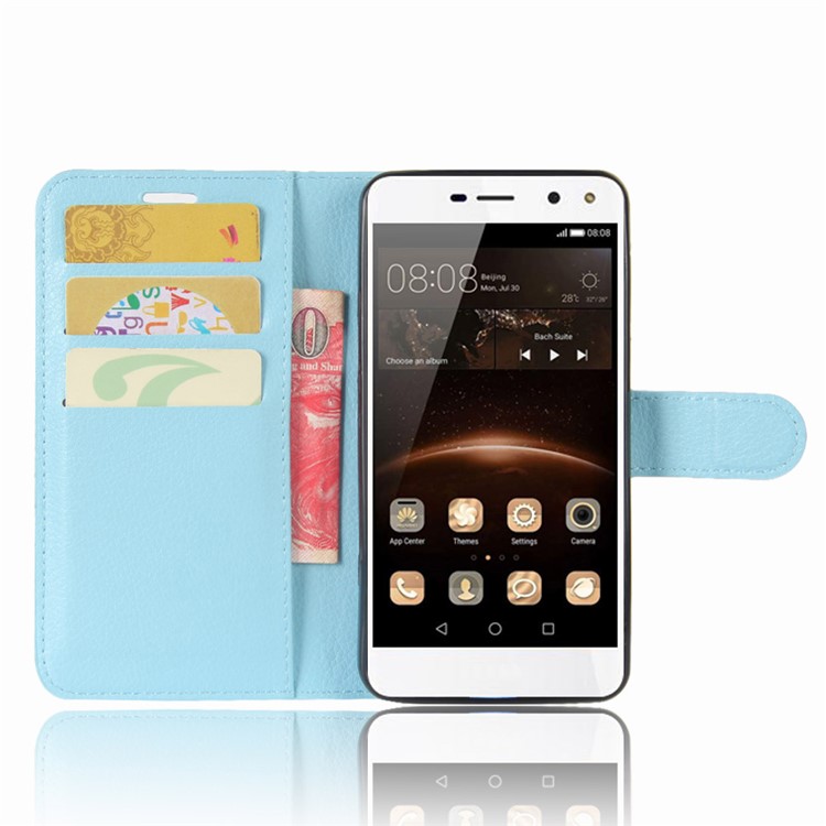 For Huawei Y5 (2017) / Y6 (2017) Litchi Texture PU Leather Card Slots Stand Phone Protection Case - Blue-4
