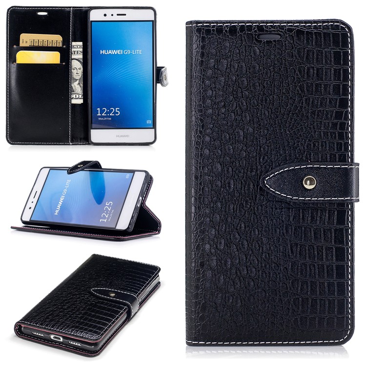 Crocodile Texture Wallet Leather Stand Mobile Case for Huawei P9 Lite/G9 Lite - Black-1