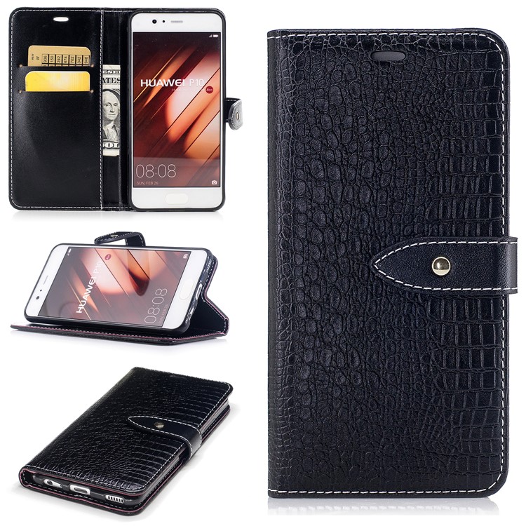 Crocodile Texture Stand Leather Wallet Mobile Phone Casing for Huawei P10 - Black-1
