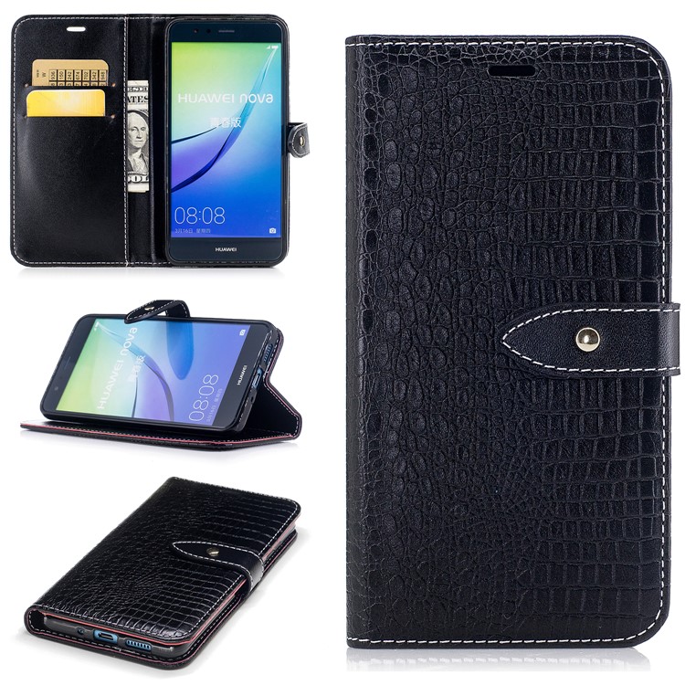 Crocodile Grain Wallet PU Leather Stand Protective Case for Huawei P10 Lite - Black-1