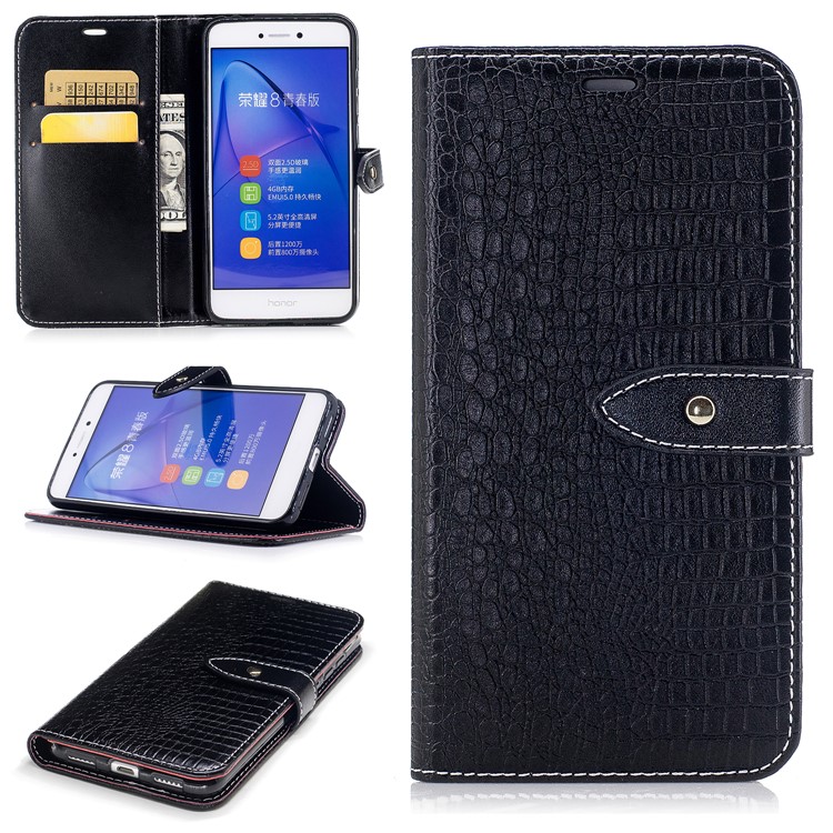 Crocodile Texture Wallet Leather Stand Mobile Phone Case for Huawei P8 Lite (2017)/Honor 8 Lite - Black-1