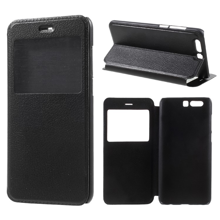 View Window Leather Stand Case for Huawei Honor 9 - Black-1