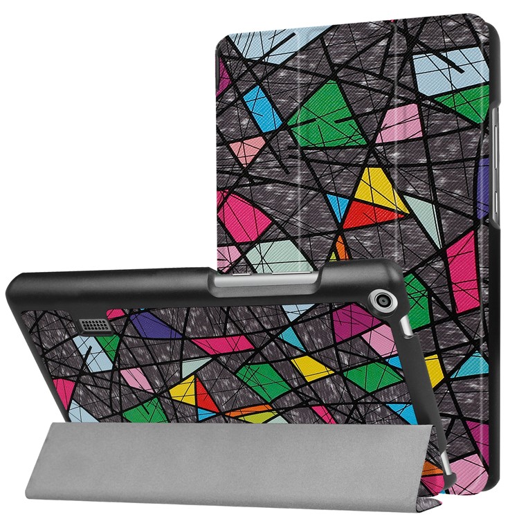 Printing Pattern Tri-fold Leather Case for Huawei MediaPad T3 7.0 - Geometric Pattern and Lines-1