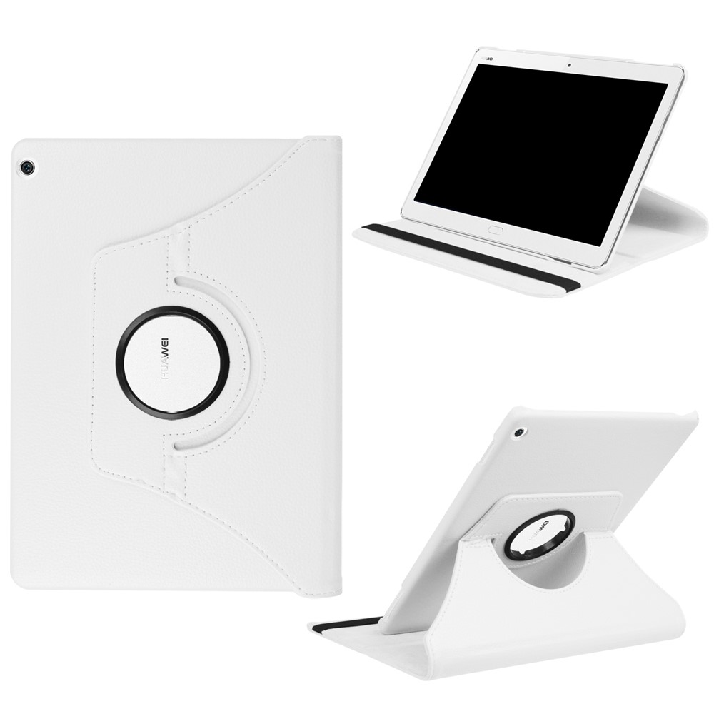 Litchi Skin Smart PU Leather Rotary Stand Folio Case with Elastic Band for Huawei MediaPad M3 Lite 10 - White-1