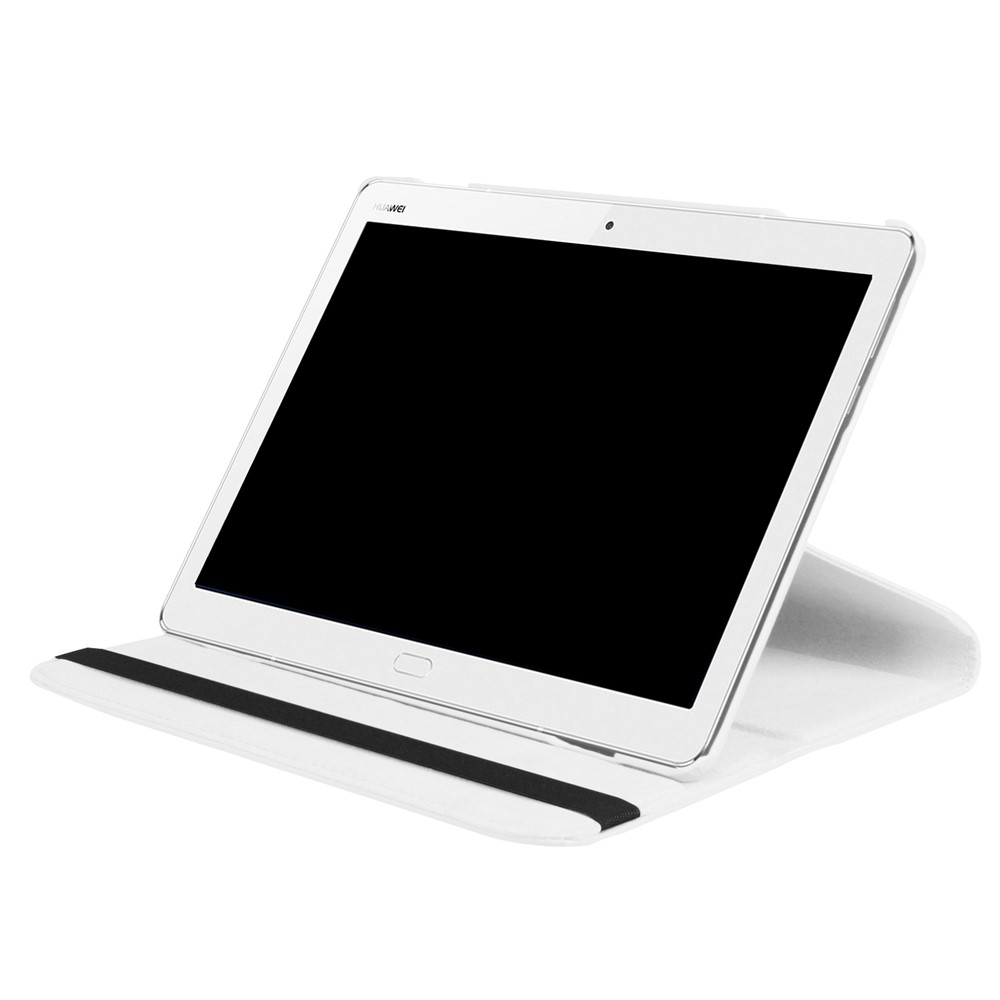 Litchi Skin Smart PU Leather Rotary Stand Folio Case with Elastic Band for Huawei MediaPad M3 Lite 10 - White-5