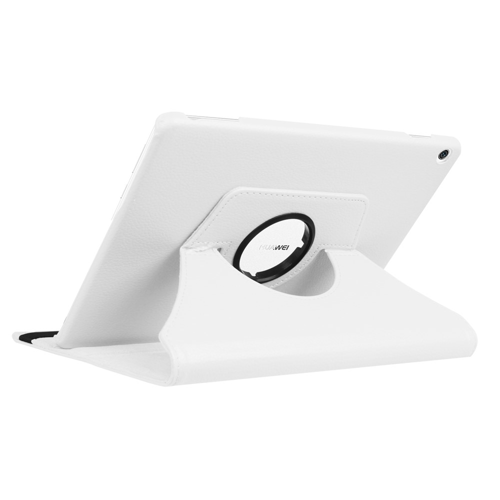 Litchi Skin Smart PU Leather Rotary Stand Folio Case with Elastic Band for Huawei MediaPad M3 Lite 10 - White-6