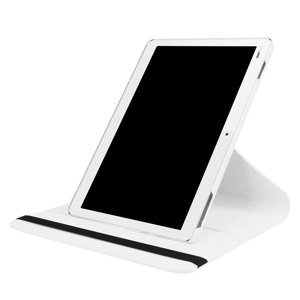 Litchi Skin Smart PU Leather Rotary Stand Folio Case with Elastic Band for Huawei MediaPad M3 Lite 10 - White-7