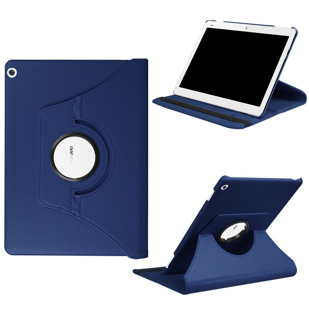 For Huawei MediaPad M3 Lite 10 Litchi Smart PU Leather Rotary Stand Protective Cover with Elastic Band - Dark Blue-1