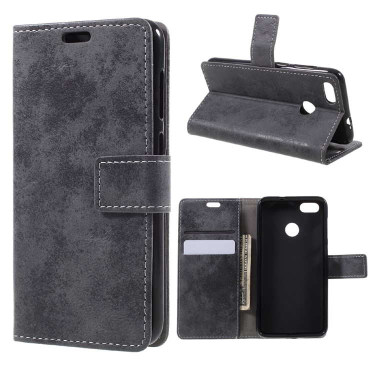 Vintage Style Wallet PU Leather Stand Mobile Phone Shell for Huawei Enjoy 7 - Black-1