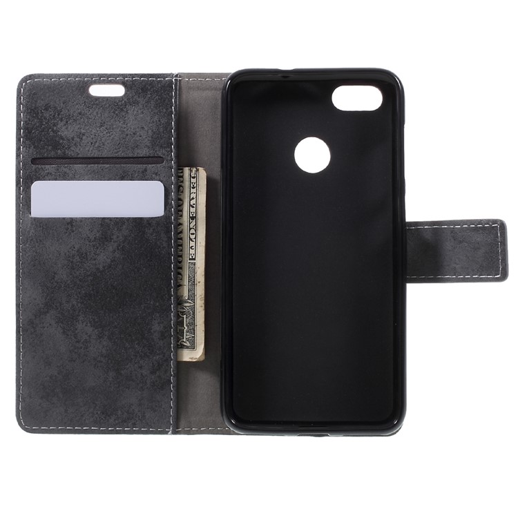 Vintage Style Wallet PU Leather Stand Mobile Phone Shell for Huawei Enjoy 7 - Black-6