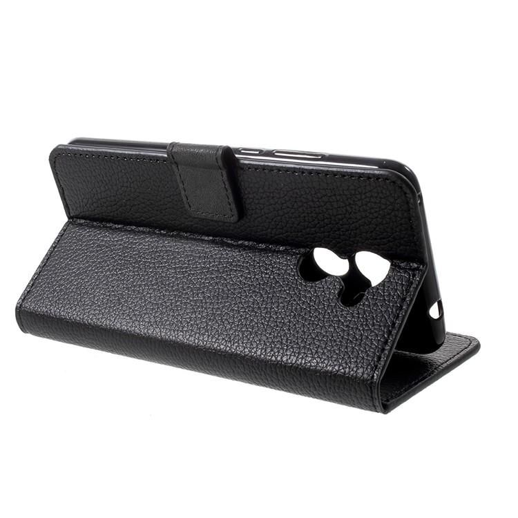 Litchi Skin PU Leather Wallet Stand Phone Case for Huawei Y7 (2017) - Black-4