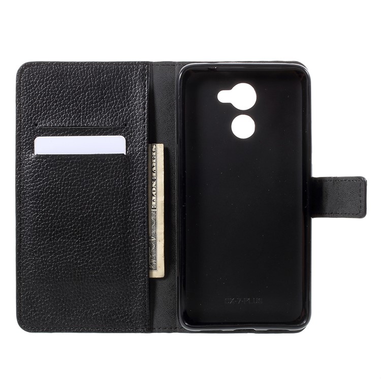 Litchi Skin PU Leather Wallet Stand Phone Case for Huawei Y7 (2017) - Black-5