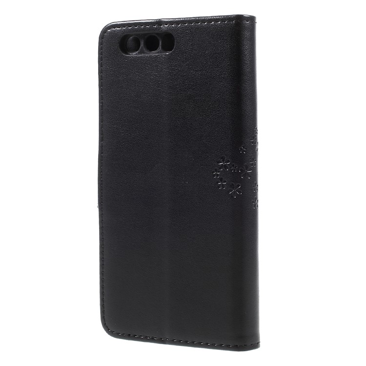 Imprint Tree Owl Magnetic Wallet PU Leather Stand Cover for Huawei Honor 9 - Black-2