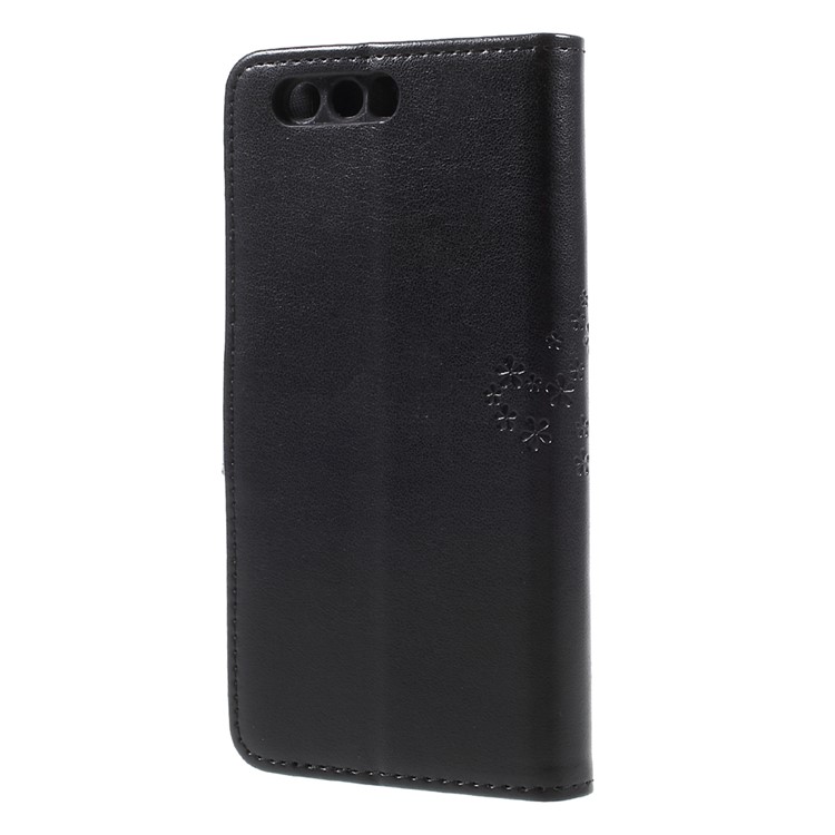 Imprint Tree Chowl Portefeuille Magnétique pu en Cuir Couvercle Pour Huawei Honor 9 - le Noir