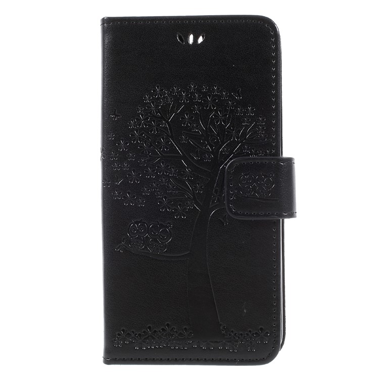 Imprint Tree Chowl Portefeuille Magnétique pu en Cuir Couvercle Pour Huawei Honor 9 - le Noir