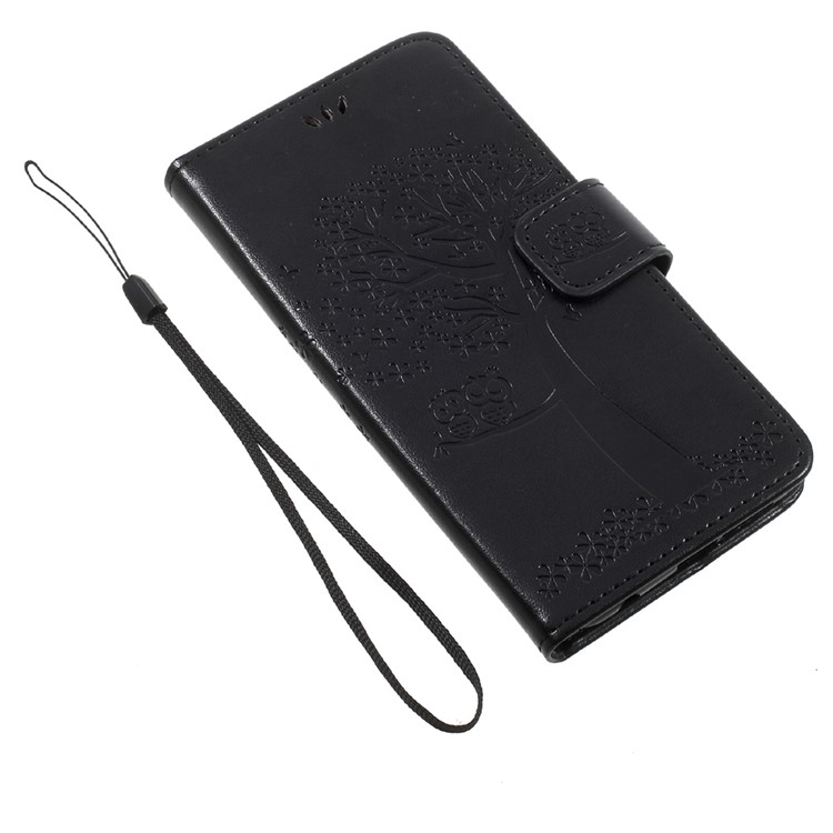 Imprint Tree Chowl Portefeuille Magnétique pu en Cuir Couvercle Pour Huawei Honor 9 - le Noir