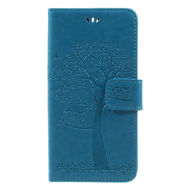 Imprint Tree Owl Magnetic Wallet PU Leather Shell with Stand for Huawei Honor 9 - Blue-1