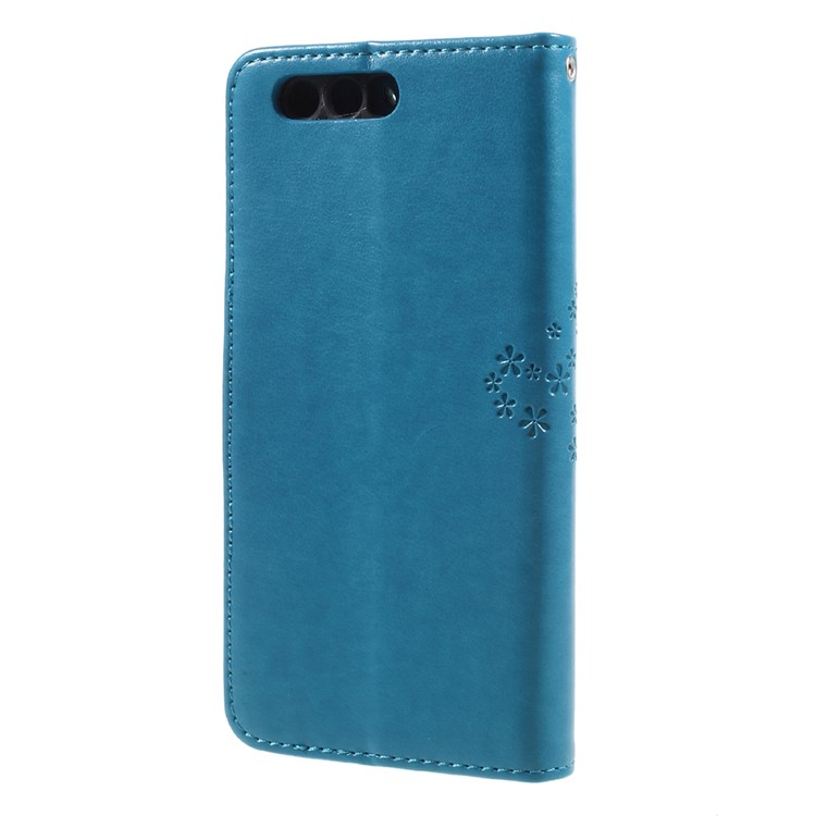 Imprint Tree Owl Magnetic Wallet PU Leather Shell with Stand for Huawei Honor 9 - Blue-2