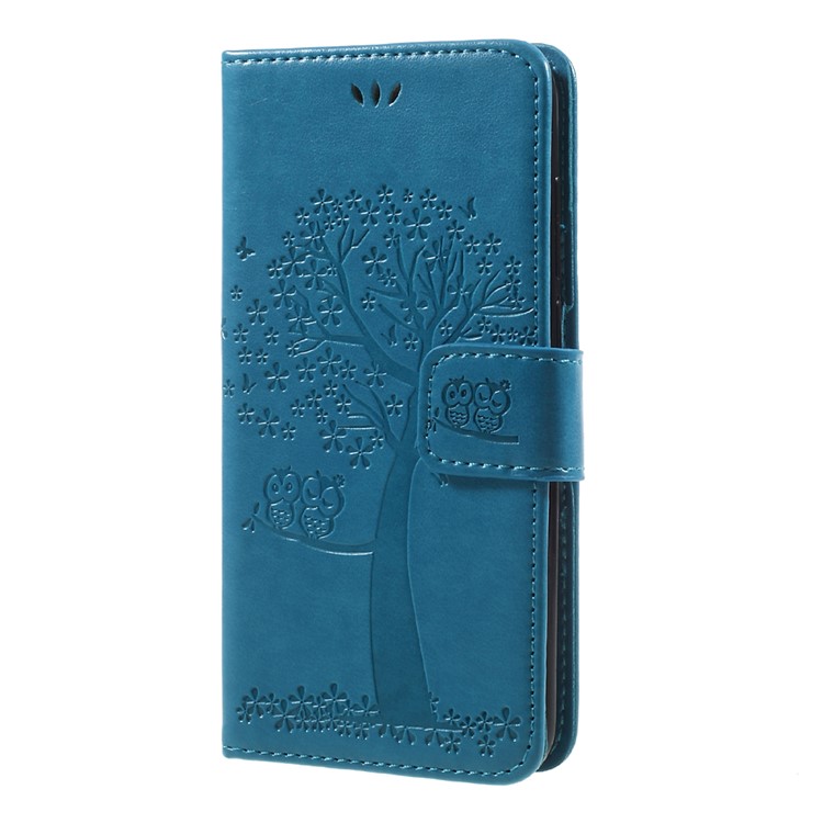 Imprint Tree Owl Magnetic Wallet PU Leather Shell with Stand for Huawei Honor 9 - Blue-3
