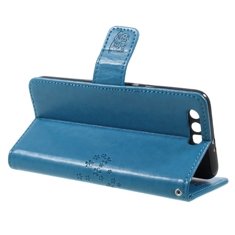 Imprint Tree Owl Magnetic Wallet PU Leather Shell with Stand for Huawei Honor 9 - Blue-5