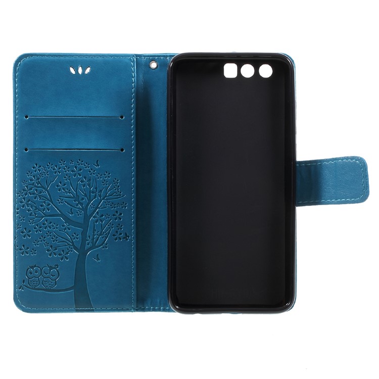 Imprint Tree Owl Magnetic Wallet PU Leather Shell with Stand for Huawei Honor 9 - Blue-6